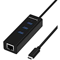 Sabrent Concentrador de Aluminio 3 Puertos USB-C a USB 3.0 con 1 Puerto Gigabit Ethernet- Compatible con Macbook Pro…